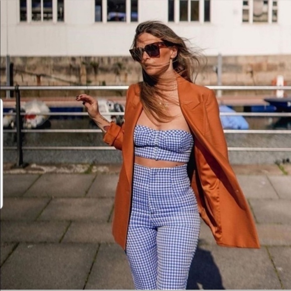ZARA GINGHAM HIGH WAIST PANTS